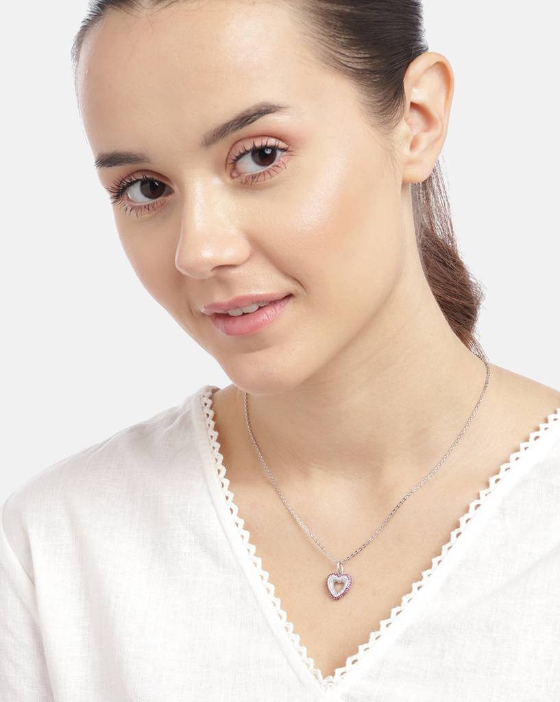 Carlton London 925 Sterling Silver Rhodium Plated Cz Studded Handcrafted Pendant & Chain : SILN356