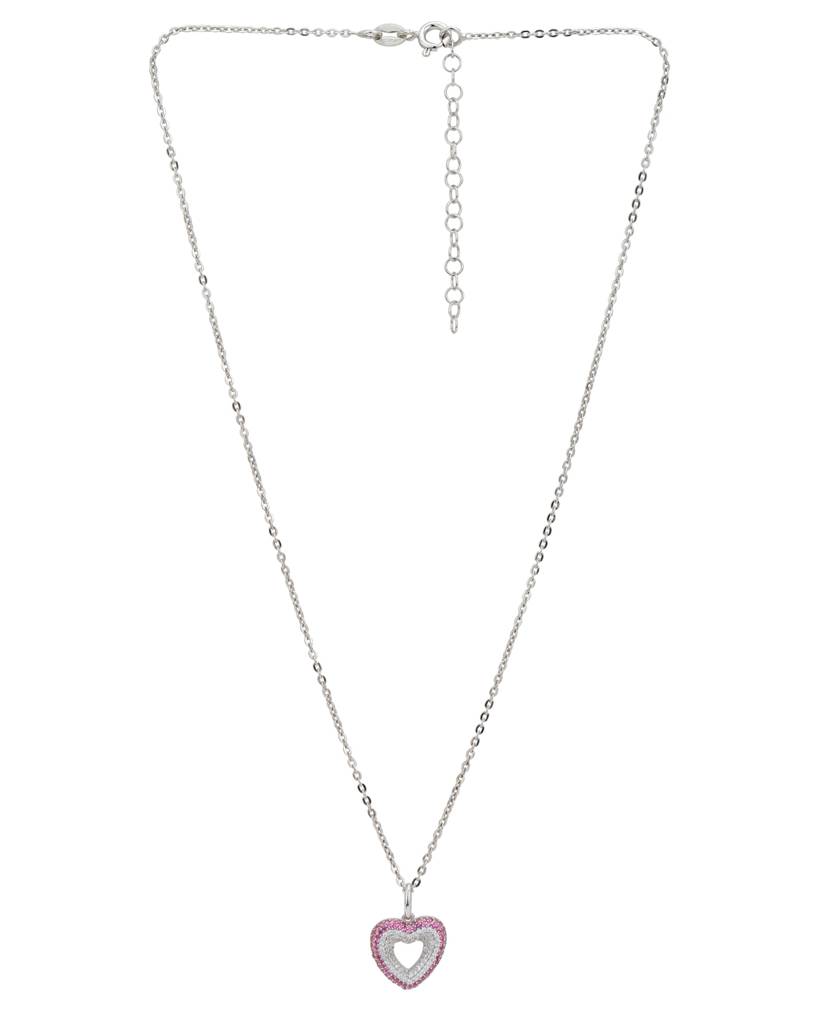 Carlton London 925 Sterling Silver Rhodium Plated Cz Studded Handcrafted Pendant & Chain : SILN356