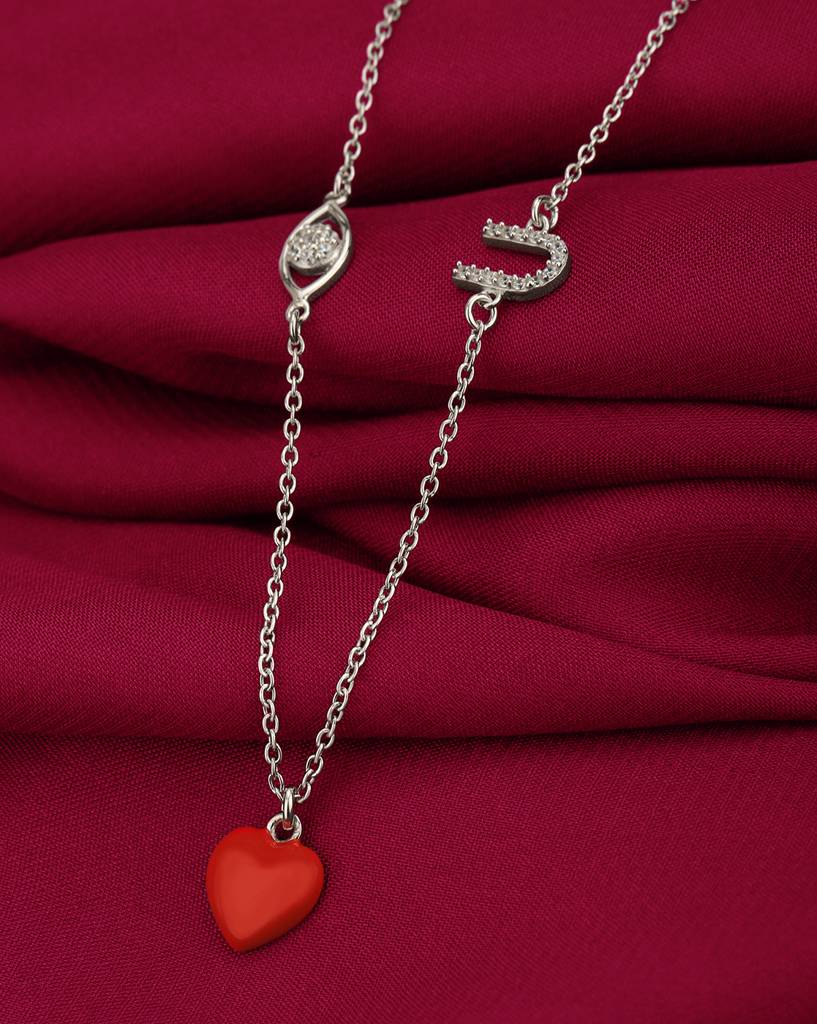 Carlton London 925 Sterling Silver Rhodium-Plated Heart Shaped Pendant With Chain : SILN357