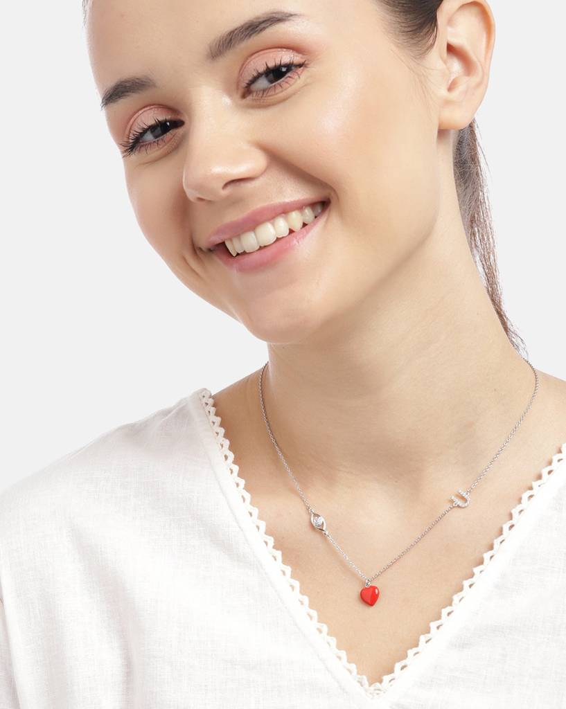 Carlton London 925 Sterling Silver Rhodium-Plated Heart Shaped Pendant With Chain : SILN357