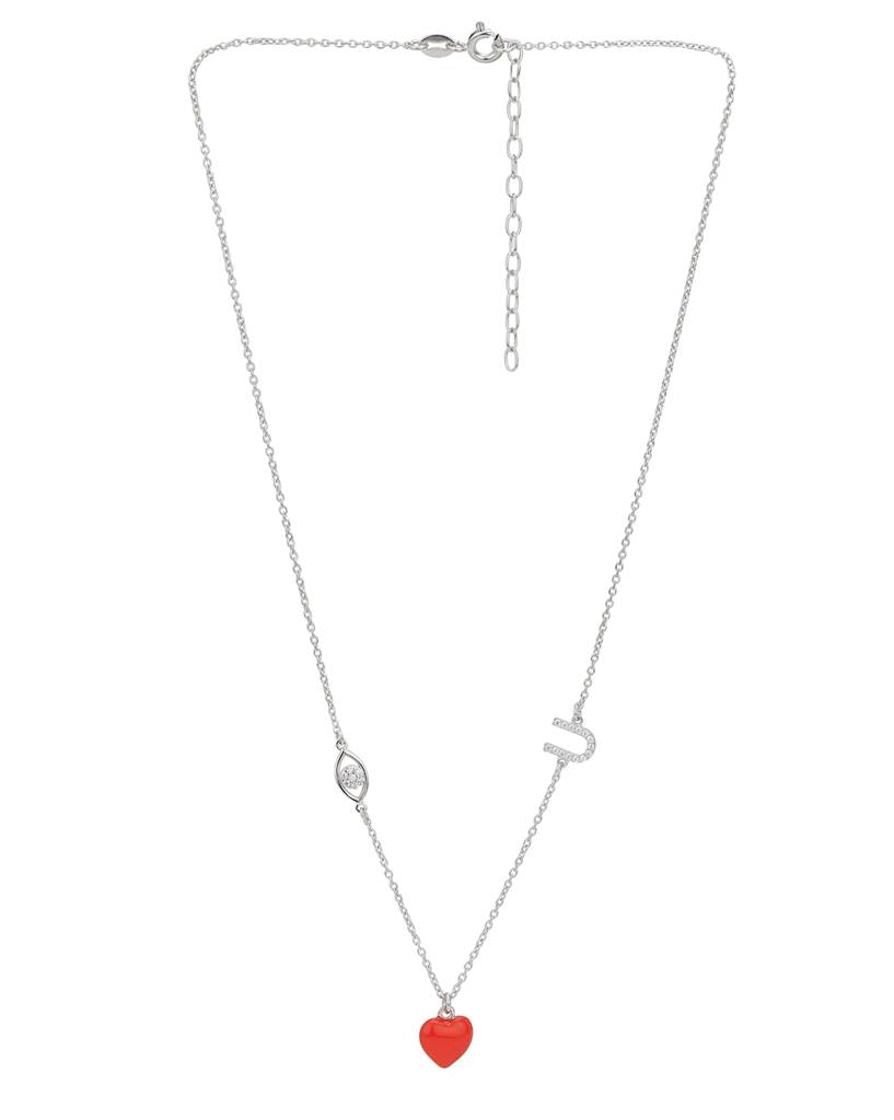 Carlton London 925 Sterling Silver Rhodium-Plated Heart Shaped Pendant With Chain : SILN357