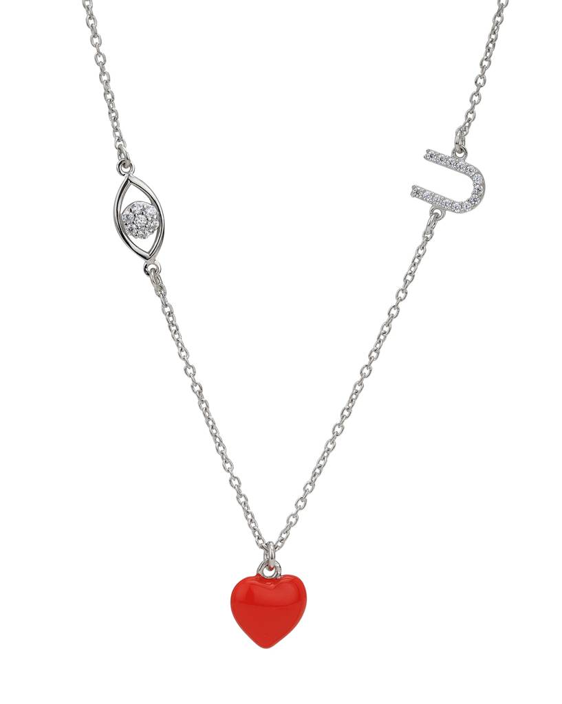 Carlton London 925 Sterling Silver Rhodium-Plated Heart Shaped Pendant With Chain : SILN357