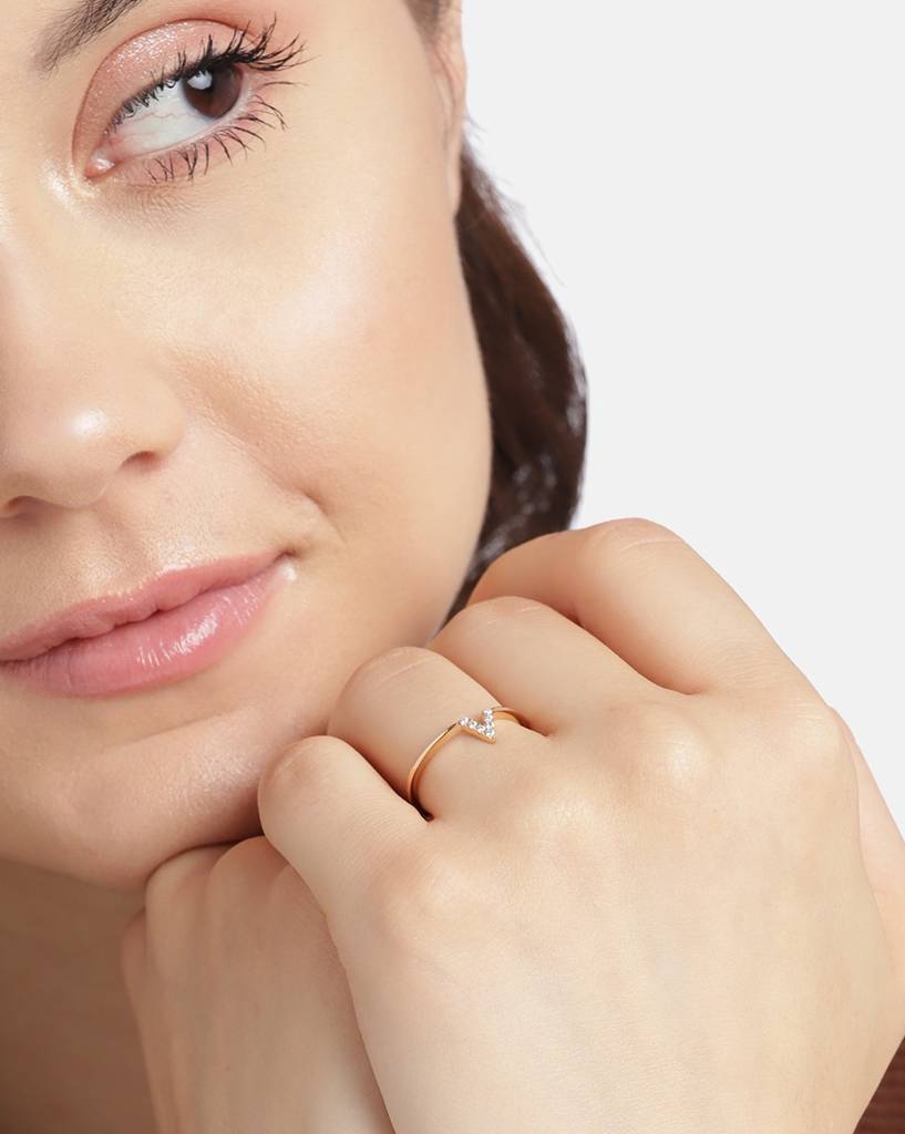 Carlton London 925 Sterling Silver 18Kt Rose Gold-Plated Cz-Studded Finger Ring : SILR325