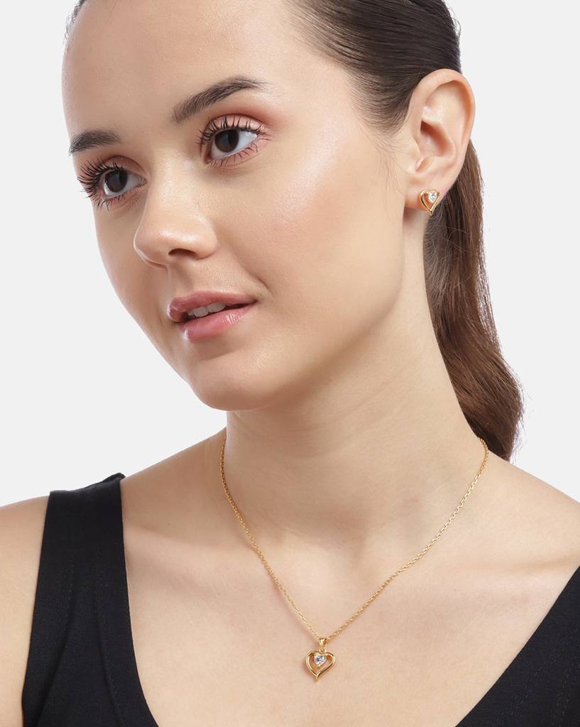 Carlton London 925 Sterling Silver 18Kt Rose Gold Plated Heart Design Necklace & Earrings : SILS358