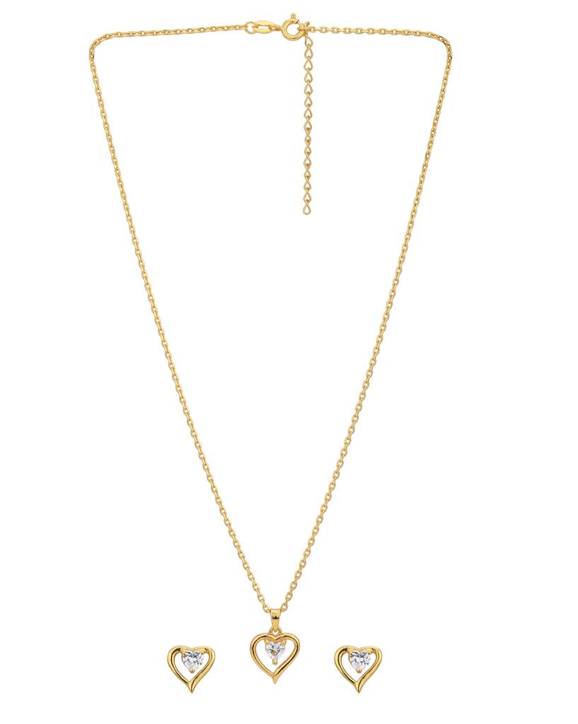 Carlton London 925 Sterling Silver 18Kt Rose Gold Plated Heart Design Necklace & Earrings : SILS358