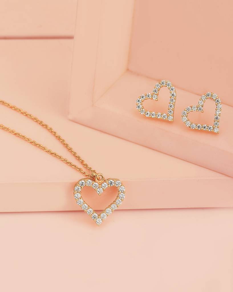 Carlton London 925 Sterling Silver 18Kt Rose-Gold Plated Handcrafted Necklace & Earrings : SILS362