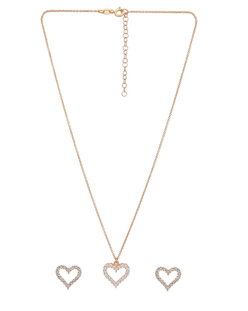 Carlton London 925 Sterling Silver 18Kt Rose-Gold Plated Handcrafted Necklace & Earrings : SILS362