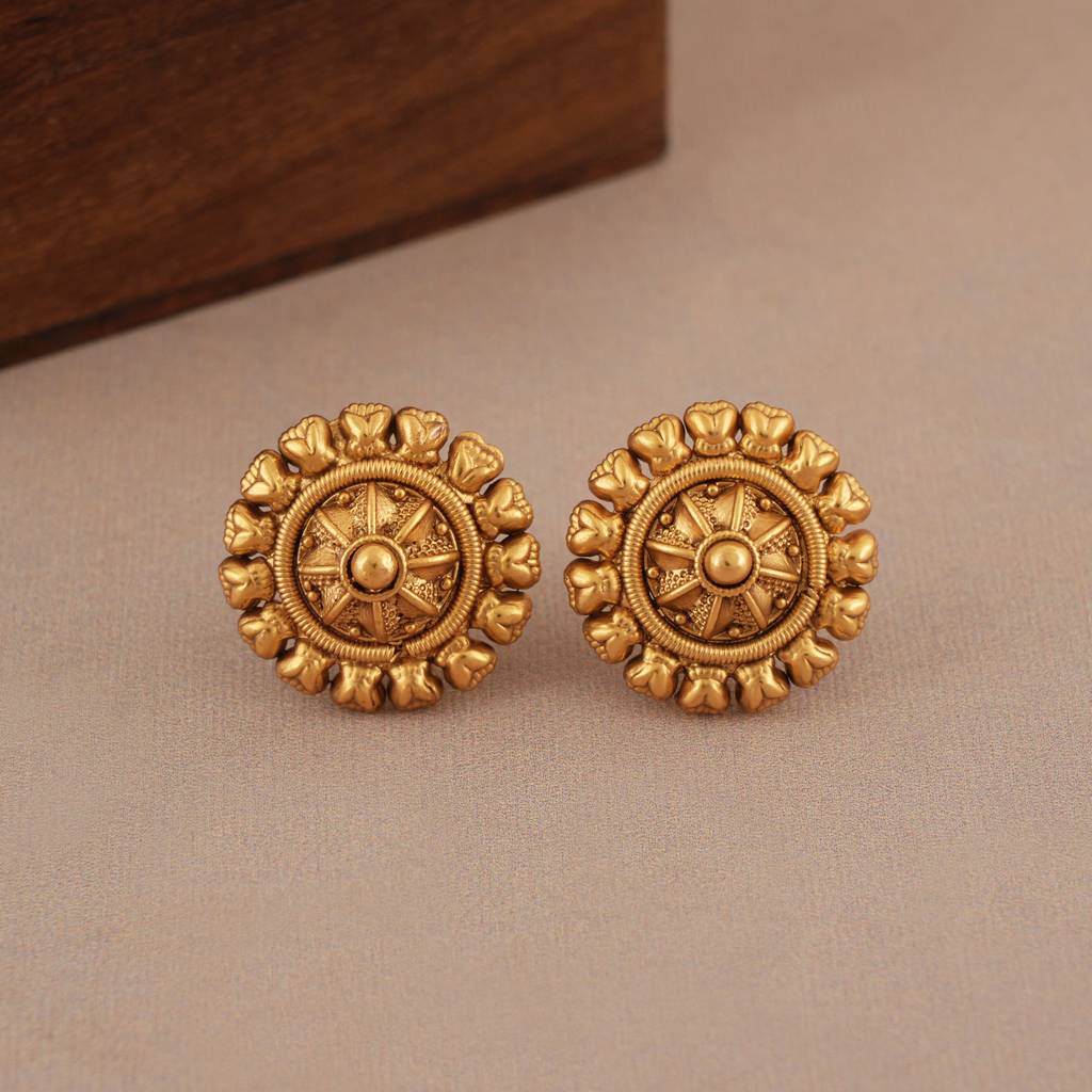 Cute Sleek Antique Plain Gold Choker Necklace Set : SJ393