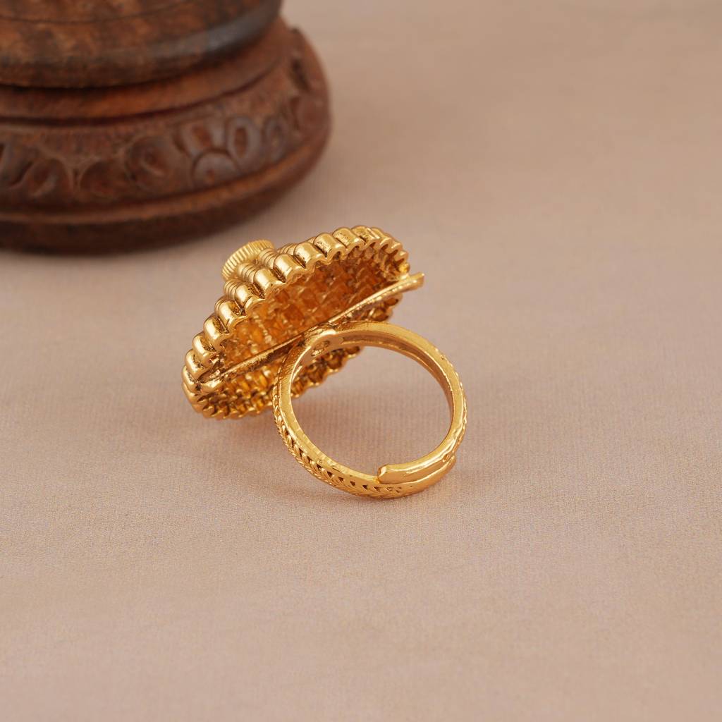 Stunning Antique Gold Intricate Ruby Adjustable Finger Ring : SJ394