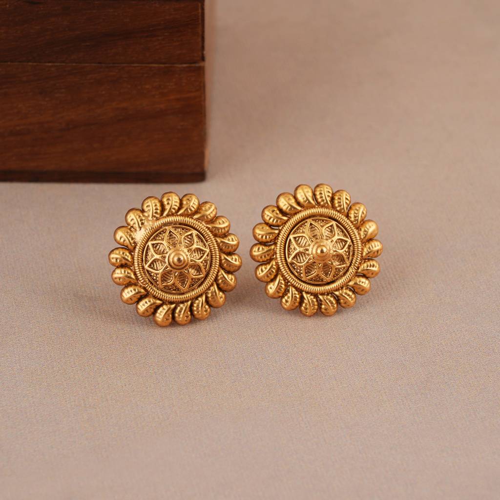 Cute Floral Simple Plain Antique Gold Neckalce Set : SJ396