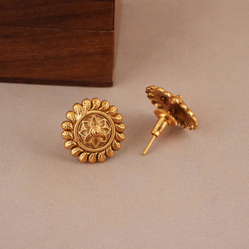 Cute Floral Simple Plain Antique Gold Neckalce Set : SJ396