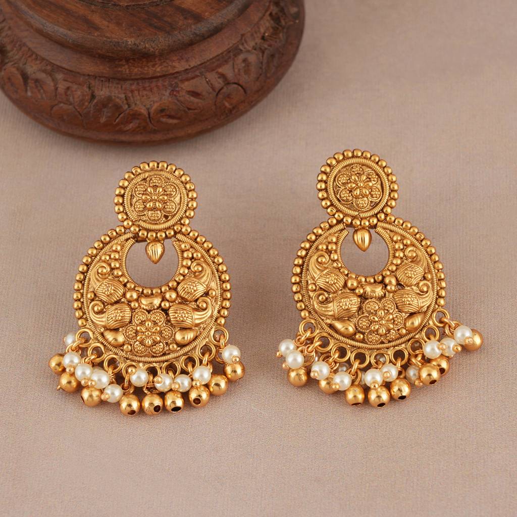 Stunning Antique Gold Pearl Drop Choker Necklace Set : SJ400