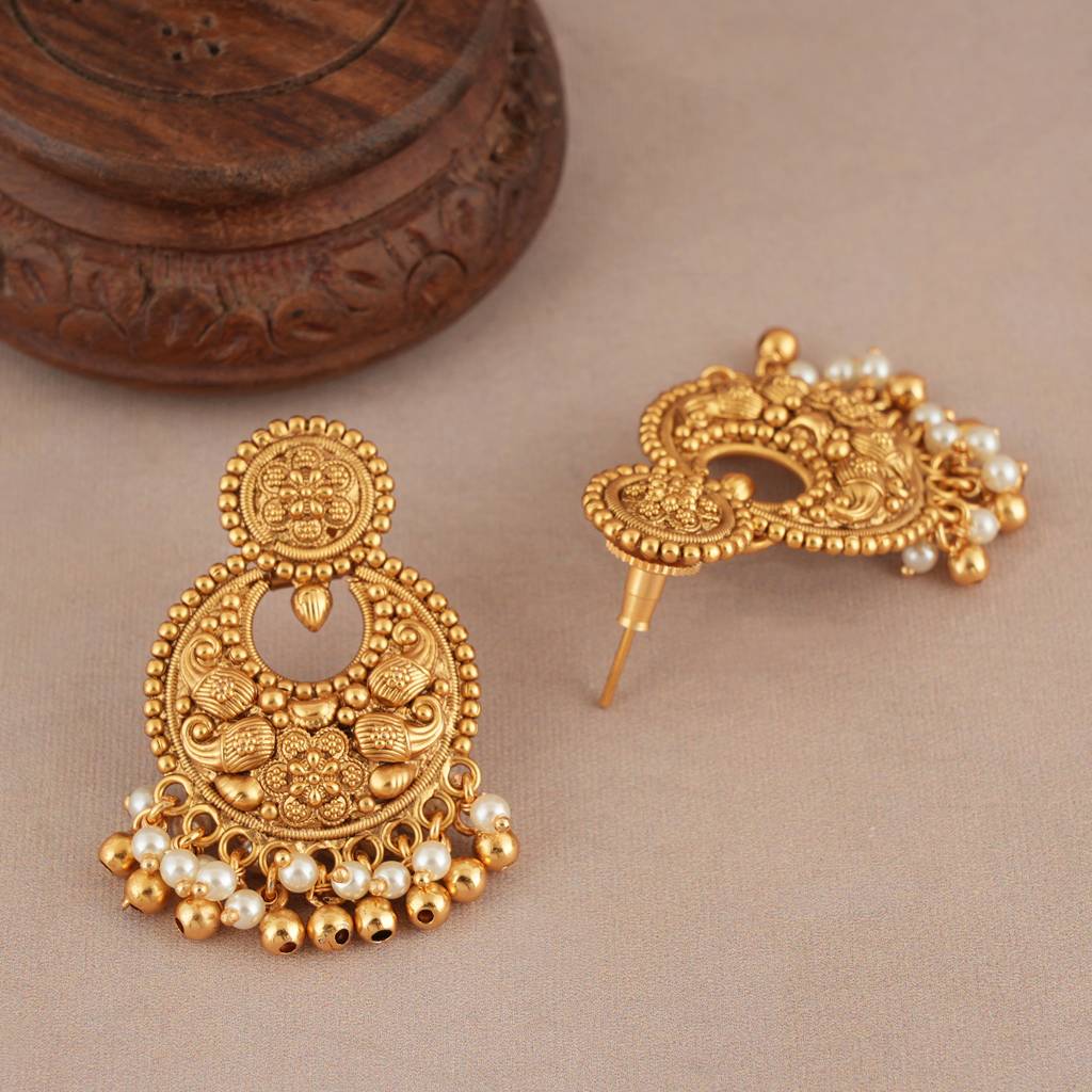 Stunning Antique Gold Pearl Drop Choker Necklace Set : SJ400