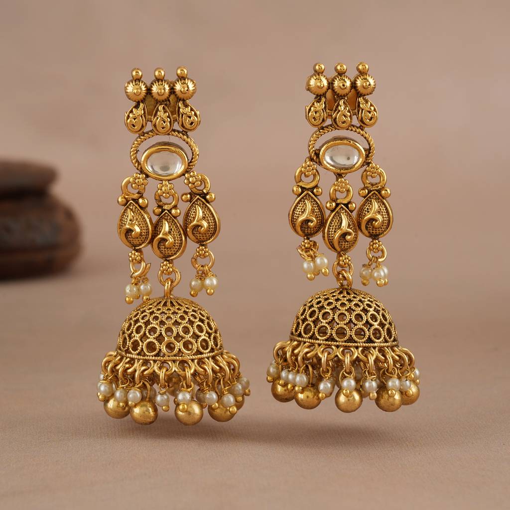 Beautiful Kundan Antique Gold Layered Choker Necklace Set : SJ403