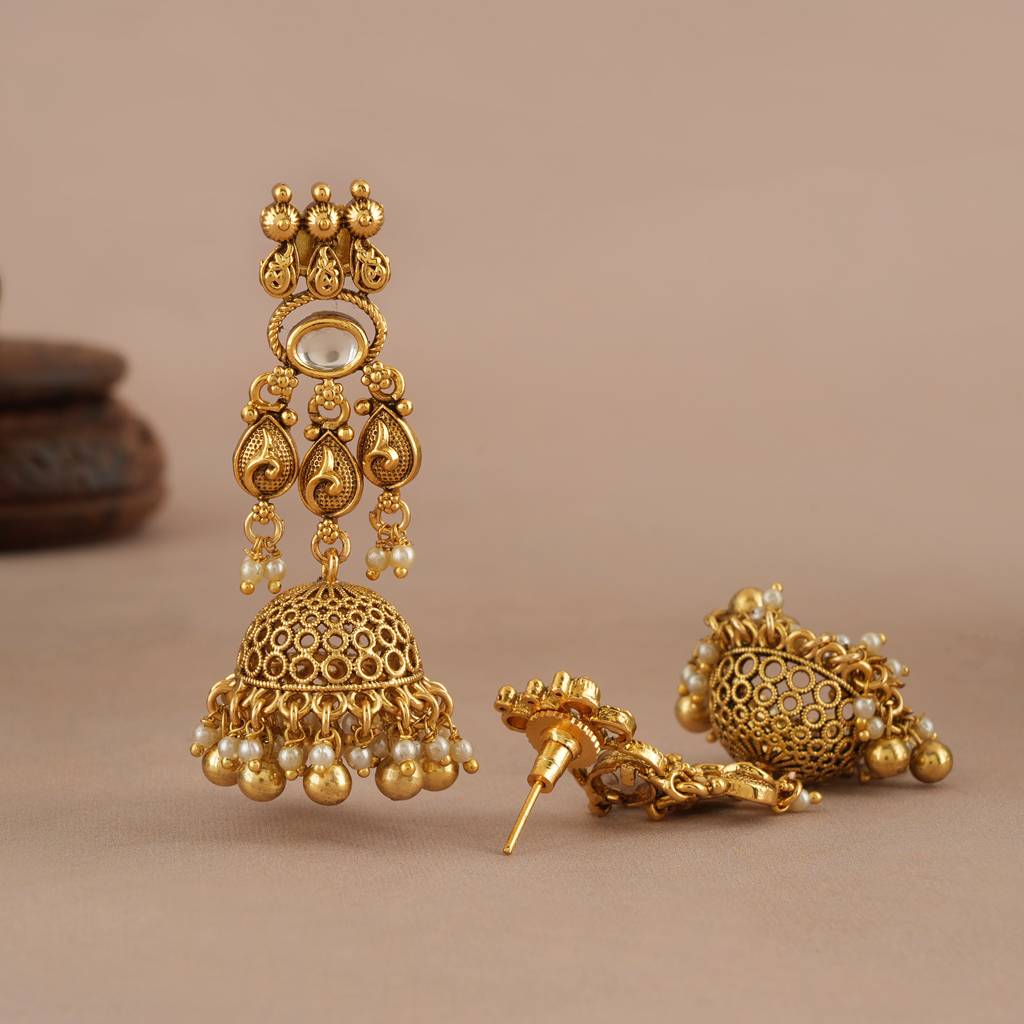 Beautiful Kundan Antique Gold Layered Choker Necklace Set : SJ403