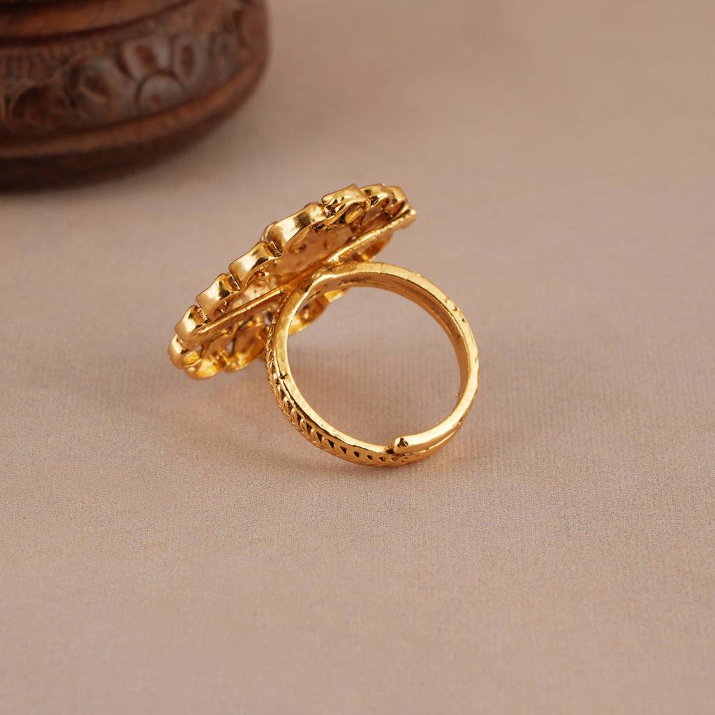 Stunning Plain Antique Gold Maa Lakshmi Adjustable Finger Ring I Temple Jewellery : SJ405
