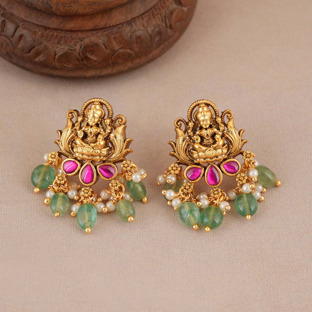 Stunning Maa Lakshmi Antique Gold Muticolor Choker Set I Temple Jewellery : SJ420