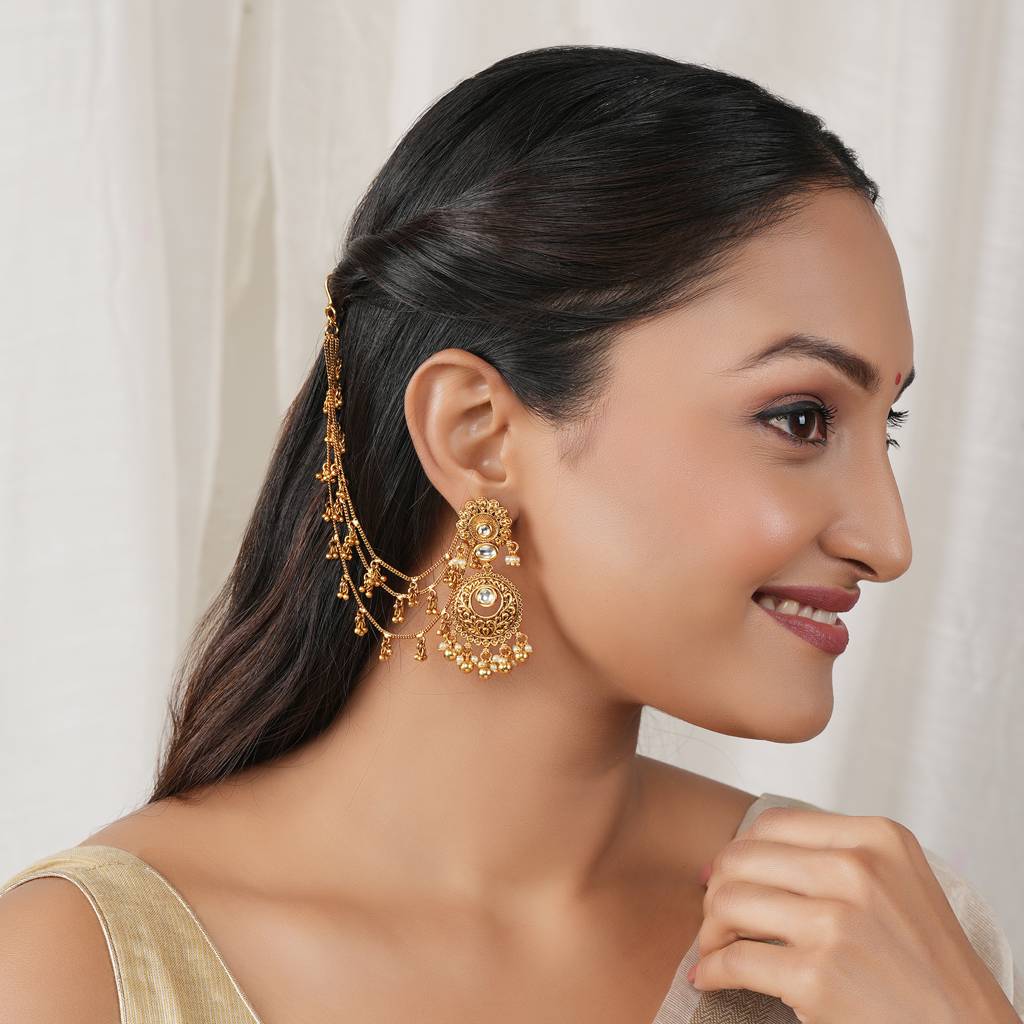 Elegant  Ball Gold Plated Three Line Ear Chain : SJ432