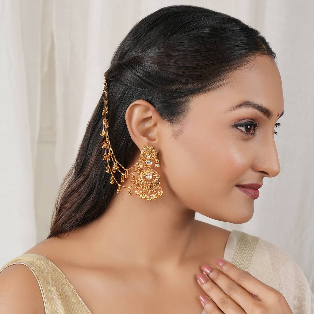 Elegant  Ball Gold Plated Three Line Ear Chain : SJ432
