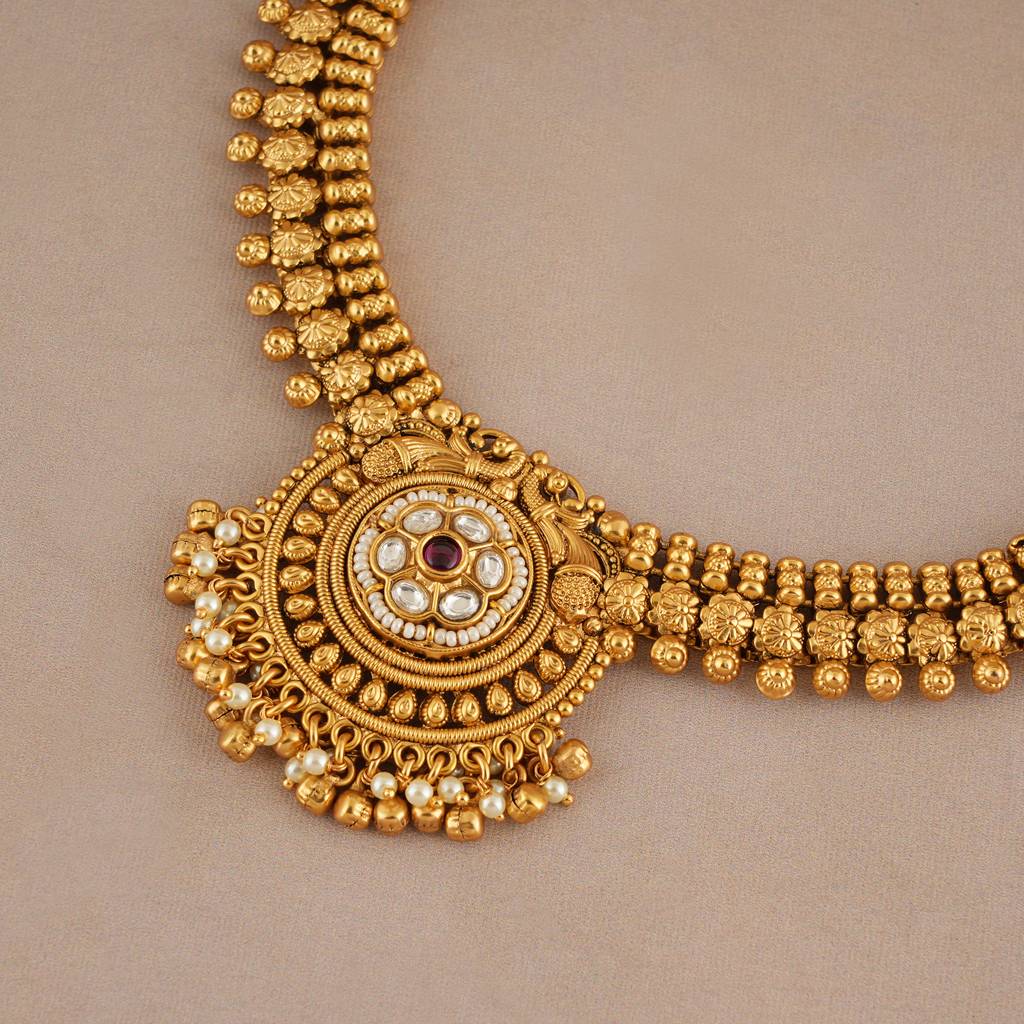 Stunning Traditional Antique Gold Floral Kundan Necklace Set : SJ451
