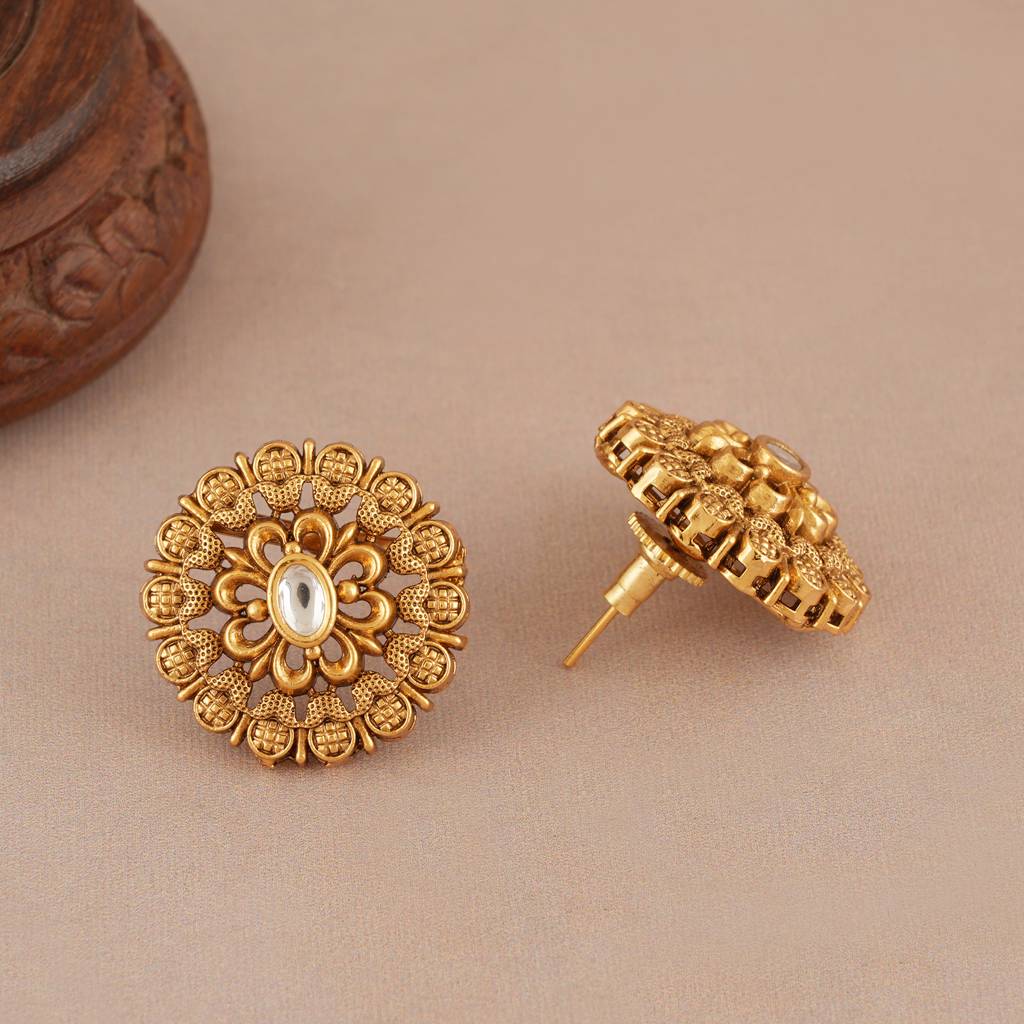 Beautiful Antique Gold Kundan Floral Stud Earring : SJ461