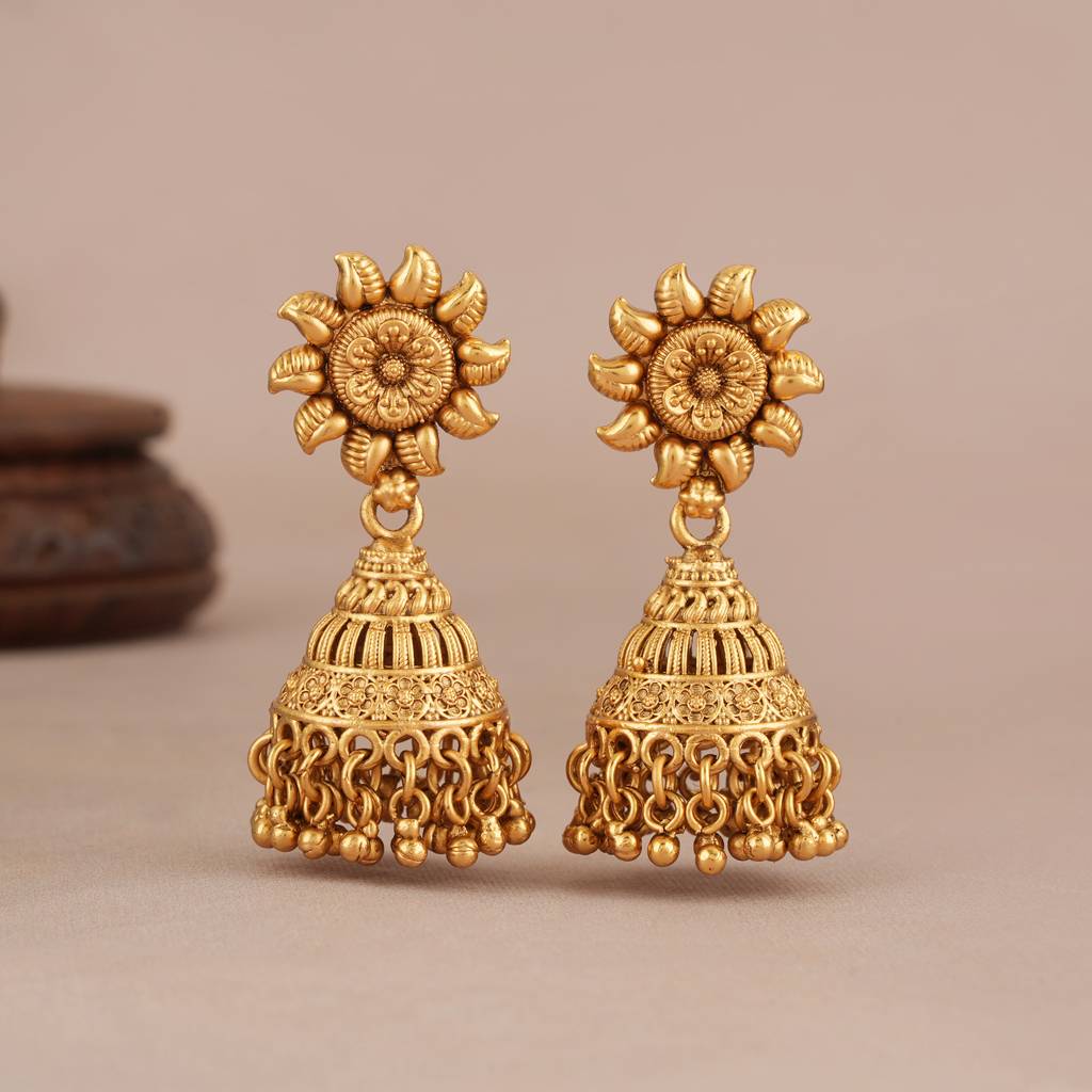 Stunning Long Antique Gold Traditional Necklace Set With Earring : SJ475