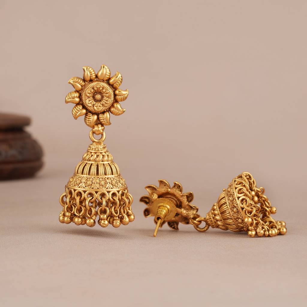 Stunning Long Antique Gold Traditional Necklace Set With Earring : SJ475