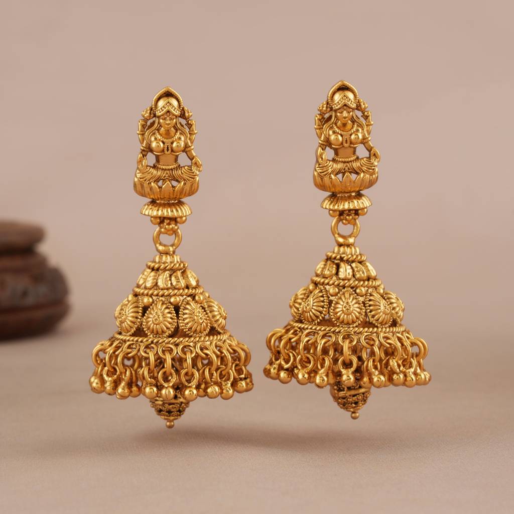 Beautiful Long Antique Gold Maa Lakshmi Necklace Set I Temple Jewellery : SJ476