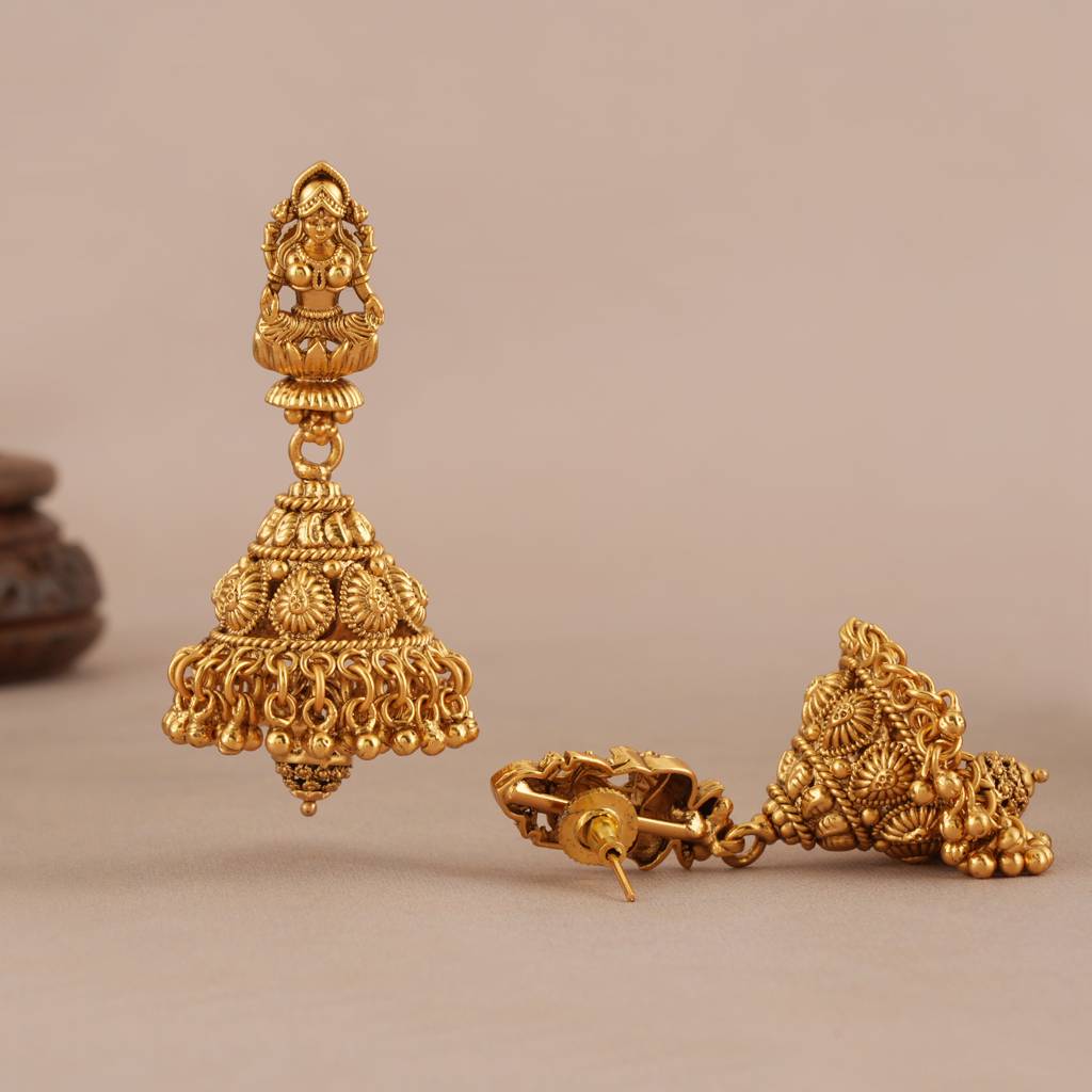 Beautiful Long Antique Gold Maa Lakshmi Necklace Set I Temple Jewellery : SJ476