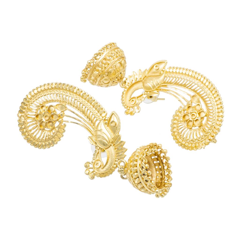 Traditional Matte Haram Gold-Plated Medium Sized Jhumka Earrings With Kundan & Pearl For (Brides) Women : SJE_333_D1