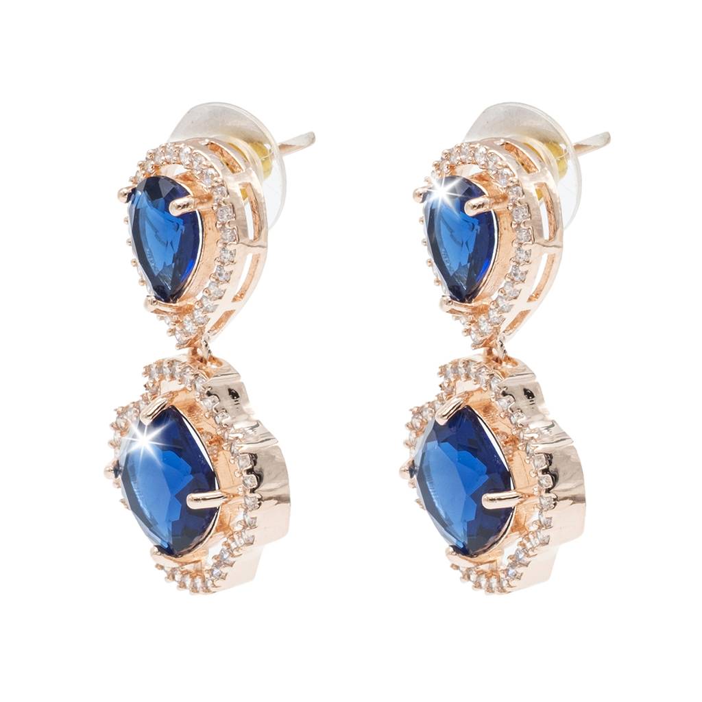 Western Design, Cz, Zirconia, Crystals, Rhodium Silver Plated Drop Earrings For Women-Sje_306 : SJE_306_RG_BL