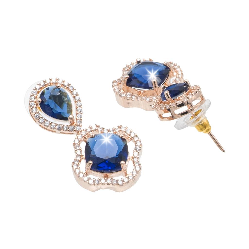 Western Design, Cz, Zirconia, Crystals, Rhodium Silver Plated Drop Earrings For Women-Sje_306 : SJE_306_RG_BL