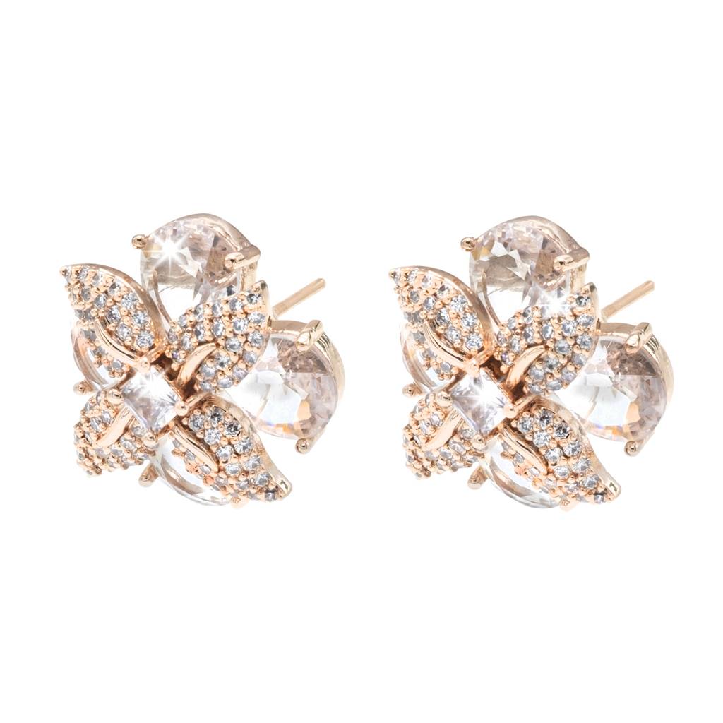 Western Design, Cz, Zirconia, Crystals, Rhodium Silver Plated Stud Bridal Earrings For Women-Sje_308 : SJE_308_RG_W