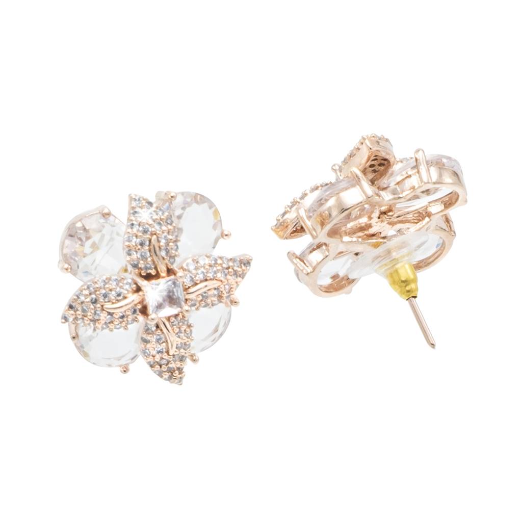 Western Design, Cz, Zirconia, Crystals, Rhodium Silver Plated Stud Bridal Earrings For Women-Sje_308 : SJE_308_RG_W