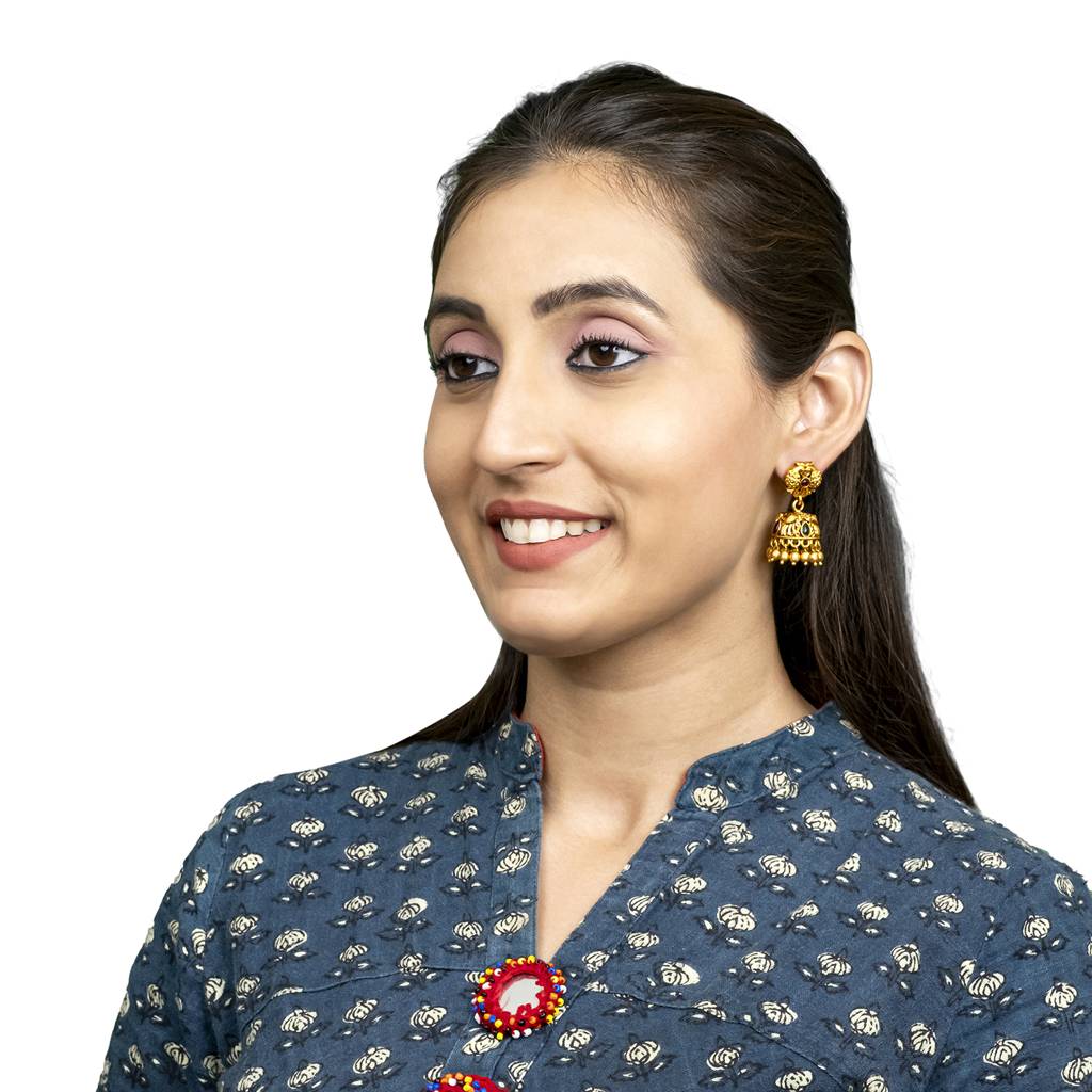 Traditional Indian Temple Jewellery Inspired Matte Gold-Plated Jhumka Small Size Earrings With Kundan & Pearl For : SJE_321_D2