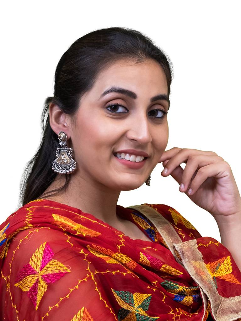 Traditional Indian Two-Tone Plated Handcrafted Design Pearl & Kundan, Stone Medium Sized Earrings For Women-Sje_327 : SJE_327