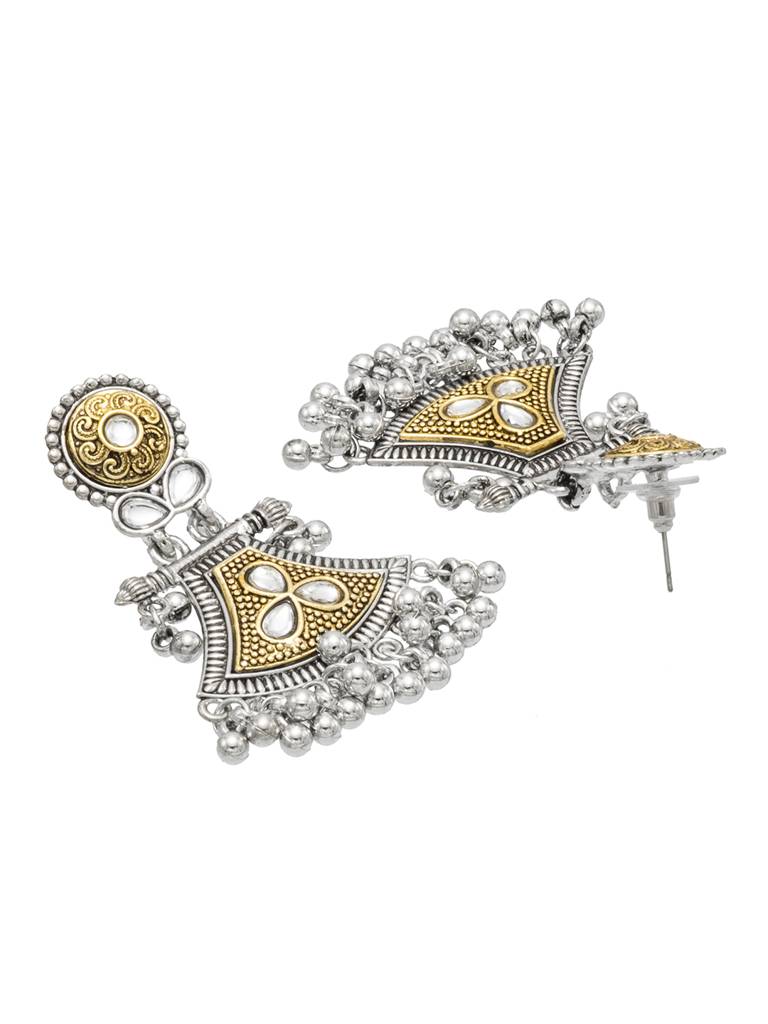 Traditional Indian Two-Tone Plated Handcrafted Design Pearl & Kundan, Stone Medium Sized Earrings For Women-Sje_327 : SJE_327