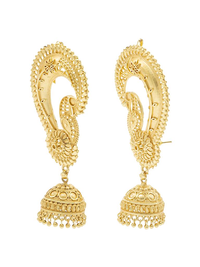 Traditional Matte Haram Gold-Plated Big Sized Jhumka Earrings With Kundan & Pearl For (Brides) Women : SJE_333_D2
