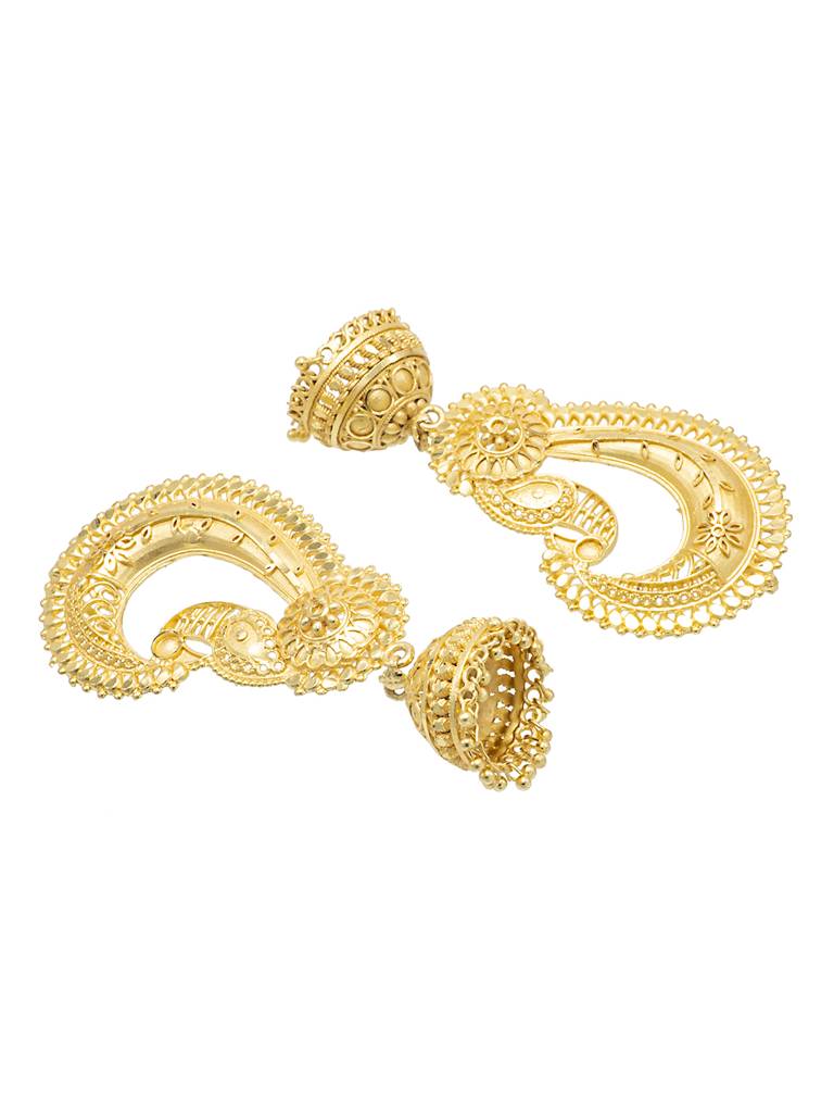 Traditional Matte Haram Gold-Plated Big Sized Jhumka Earrings With Kundan & Pearl For (Brides) Women : SJE_333_D2