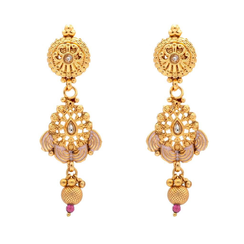 Handcrafted Gold Plated Kundan,Cz, Studded One Gram Gold Haram Necklace With Matching Earrings Long Bridal Jewellery : SJN_276
