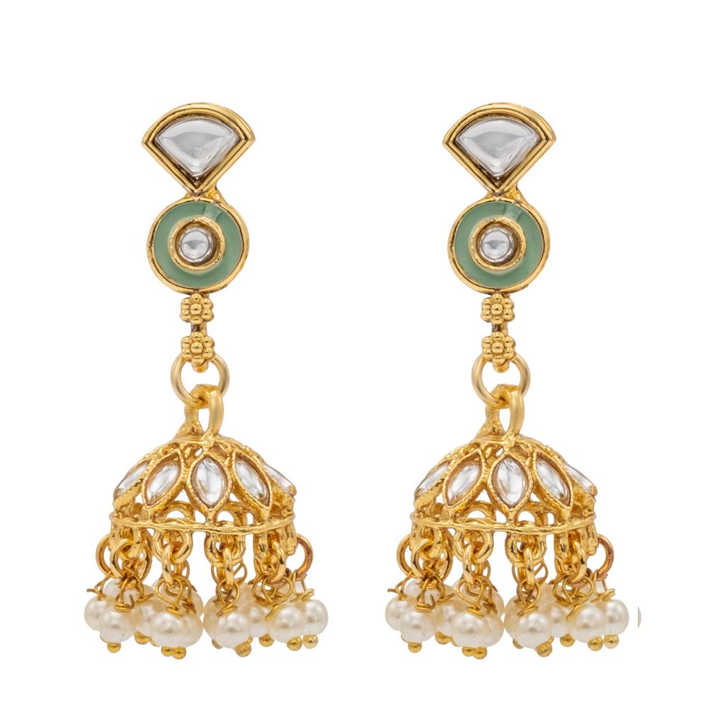 Gold Plated Cz, Kundan, Peal,Studded Meenakari Bridal Choker With Matching Jhumka Earring Necklace Jewellery Set- : SJN_291_LG