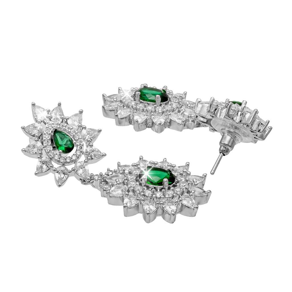 Silver Plated Western Cz, Crystals & Ad Design Choker Necklace With Maching Earrings Bridal Jewellery Jewelry Set- : SJN_292_G