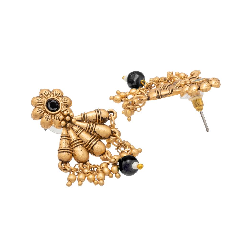 Traditional Indian Antique Gold Plated Kundan, Cz Studded Laxmi Design Pendant Necklace With Matching Earring & P : SJN_293_BK