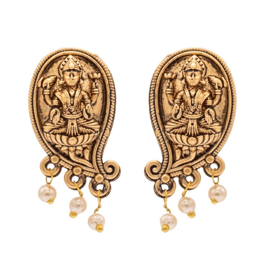 Traditional Indian Antique Gold Plated Kundan, Cz Studded Pendant Necklace With Matching Earring & Pearls Jewelle : SJN_294_BK