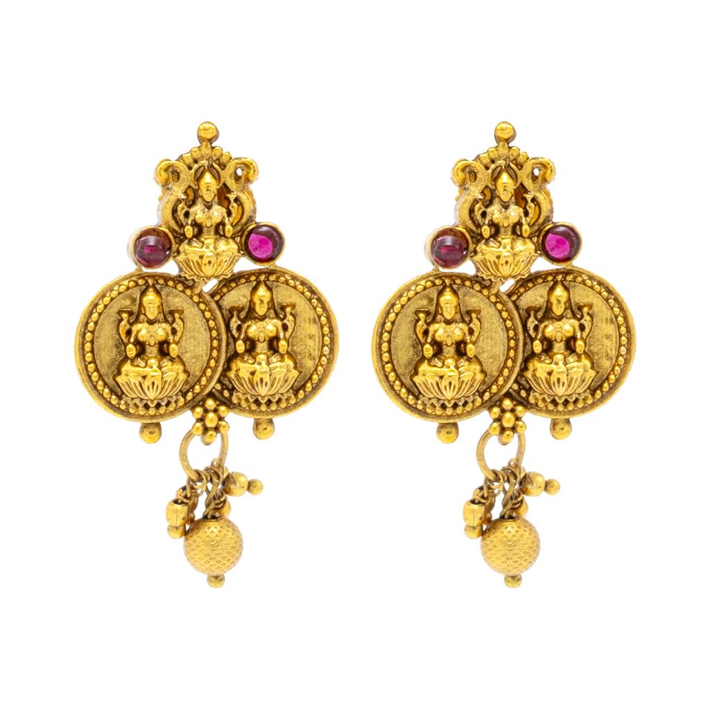 Antique Matte Gold Plated Temple Jewellery Inspired Wedding Laxmi Coin Design Necklace Jewellery Set For Women-Sjn_312 : SJN_312