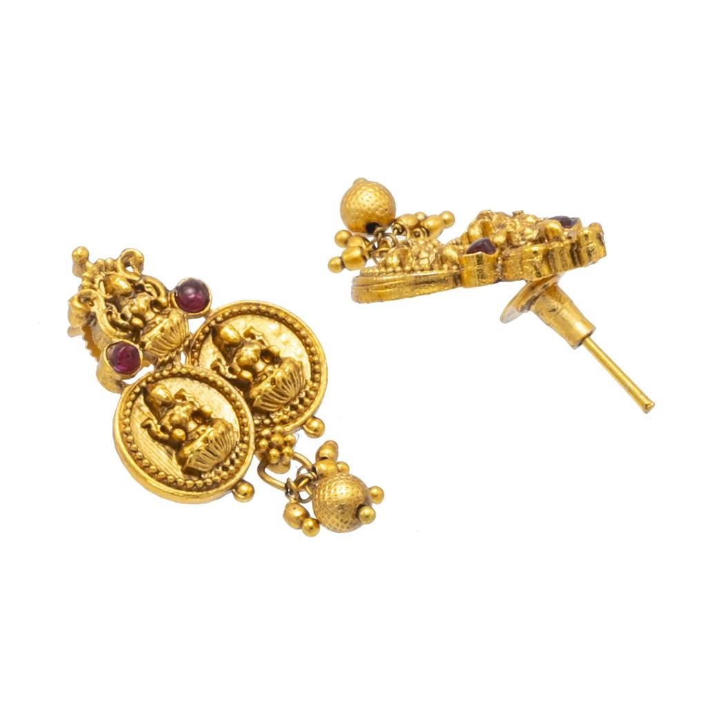 Antique Matte Gold Plated Temple Jewellery Inspired Wedding Laxmi Coin Design Necklace Jewellery Set For Women-Sjn_312 : SJN_312