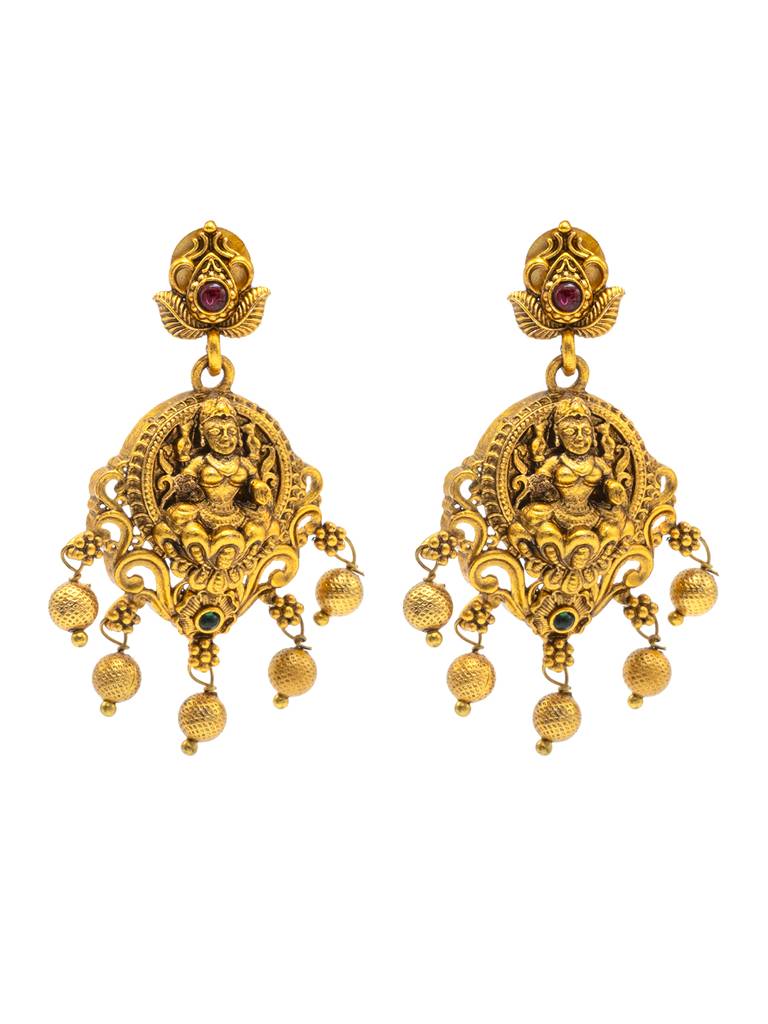 Antique Matte Gold Plated Temple Jewellery Inspired Wedding Laxmi Design Necklace Jewellery Set For Women-Sjn_314 : SJN_314