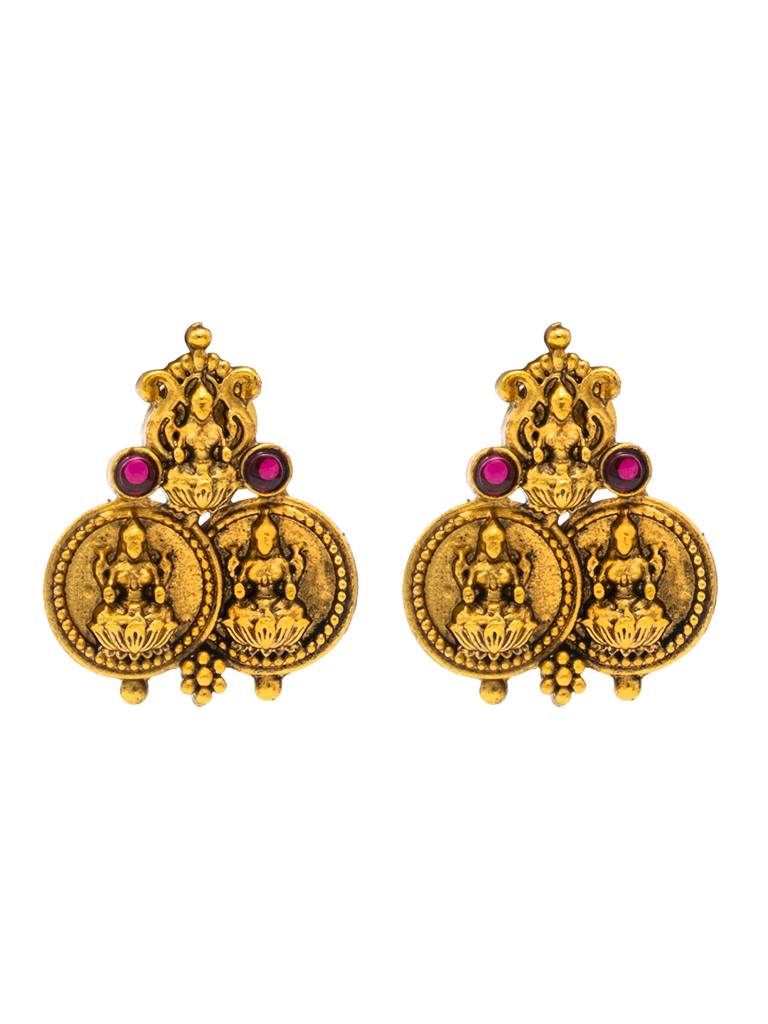 Antique Matte Gold Plated Temple Jewellery Inspired Wedding Laxmi Coin Design Necklace Jewellery Set For Women-Sjn_316 : SJN_316