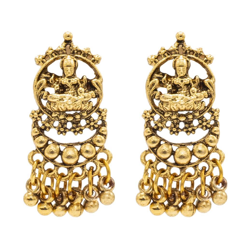 Antique Matte Gold Plated Temple Laxmi Coin Jewellery Set With Pearl Drop Cluster For Women-Sjn_330 : SJN_330