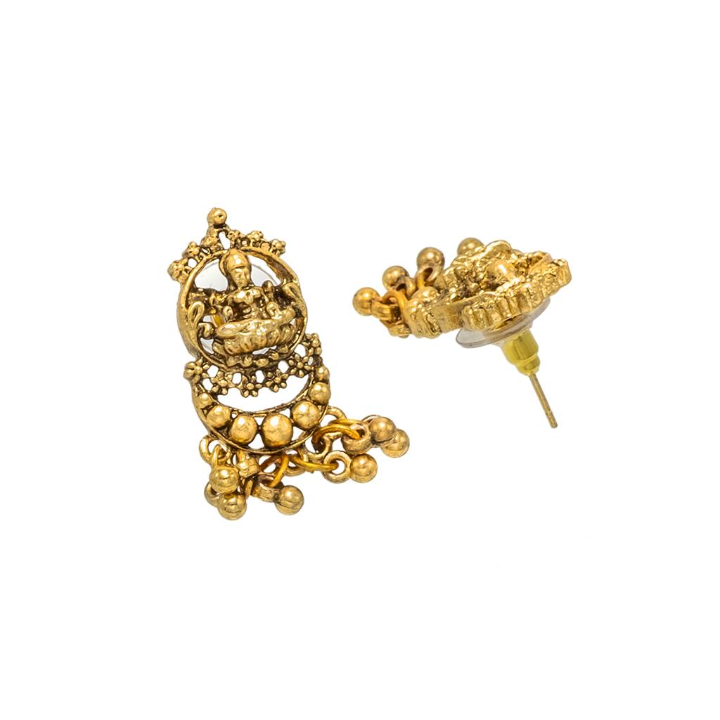 Antique Matte Gold Plated Temple Laxmi Coin Jewellery Set With Pearl Drop Cluster For Women-Sjn_330 : SJN_330